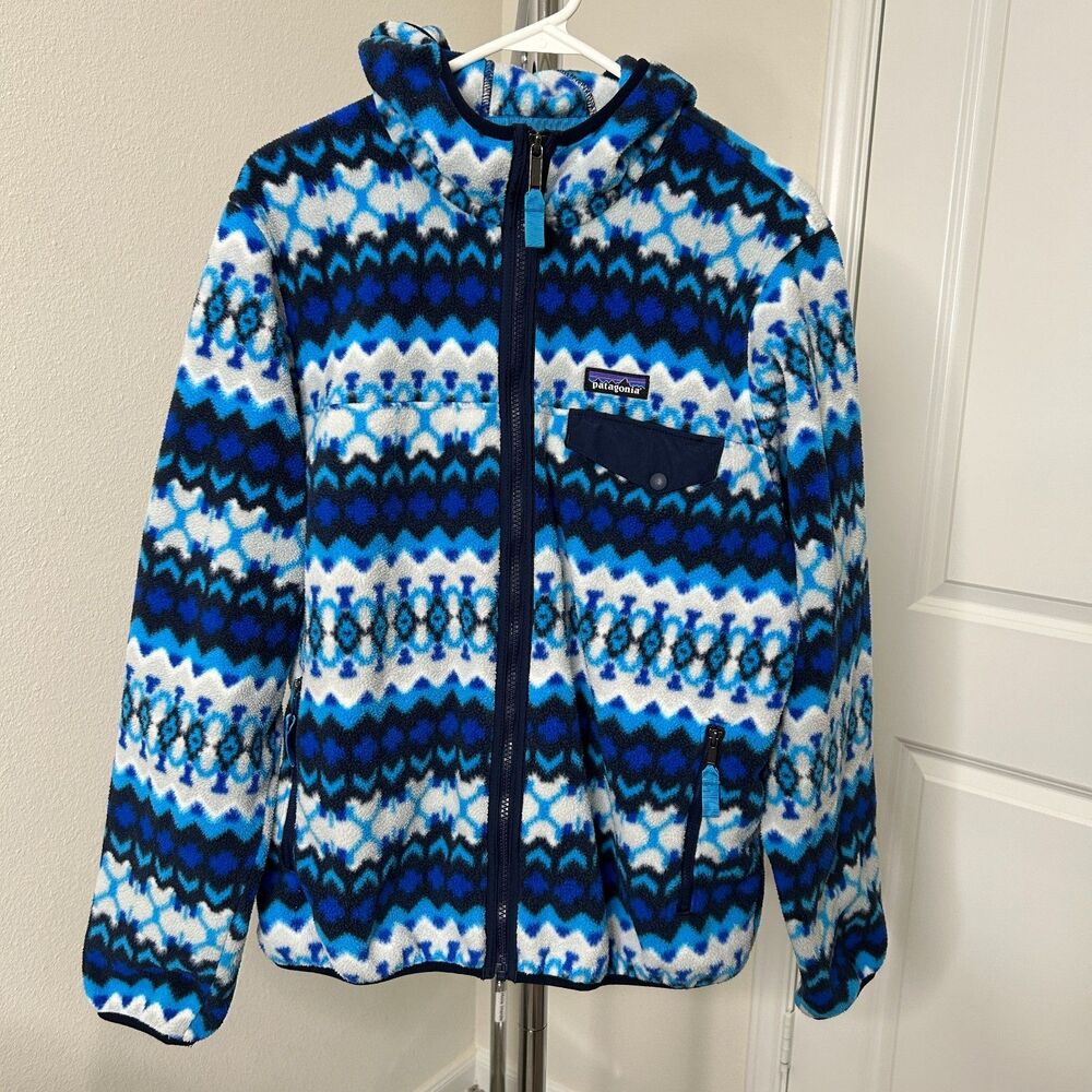 Patagonia Synchilla Hoodie Womens L Blue Geometric Aztec Snap T Fleece Jacket